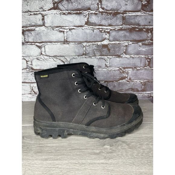 Palladium Black Canvas Fabric Turn Down Lace Up Combat Boots Men Sz 12M US/46EU main image 10